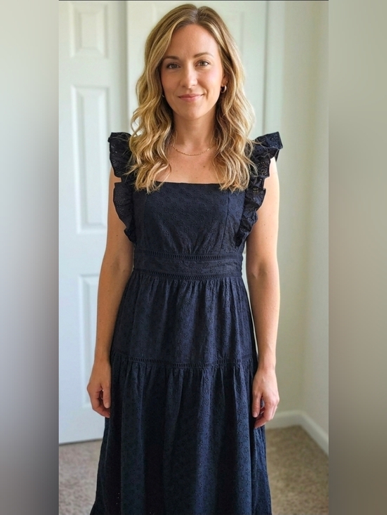Ann Taylor Dresses & Skirts - Ann Taylor Black Eyelet Maxi Dress with Ruffle Straps, Size 8
